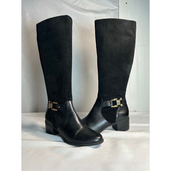 Anne Klein Joetta Womens BLACK LEATHER Suede Fashion Knee-High Boots SZ 7 1/2 M - Picture 1 of 9